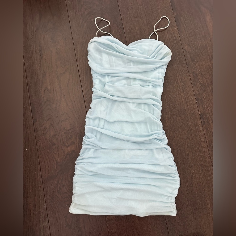 Princess Polly light blue ruched body on mini dress